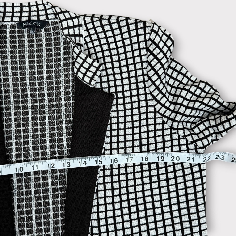 MISOOK Heritage Knit Open Front Jacket Blazer Black White Checkered Womens Large - Picture 6 of 10